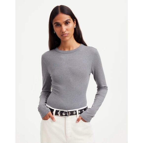 Madewell Drapey Rib Long-Sleeve Tee Heather Gray Small NS594 Capsule Basic Layer - Picture 1 of 9